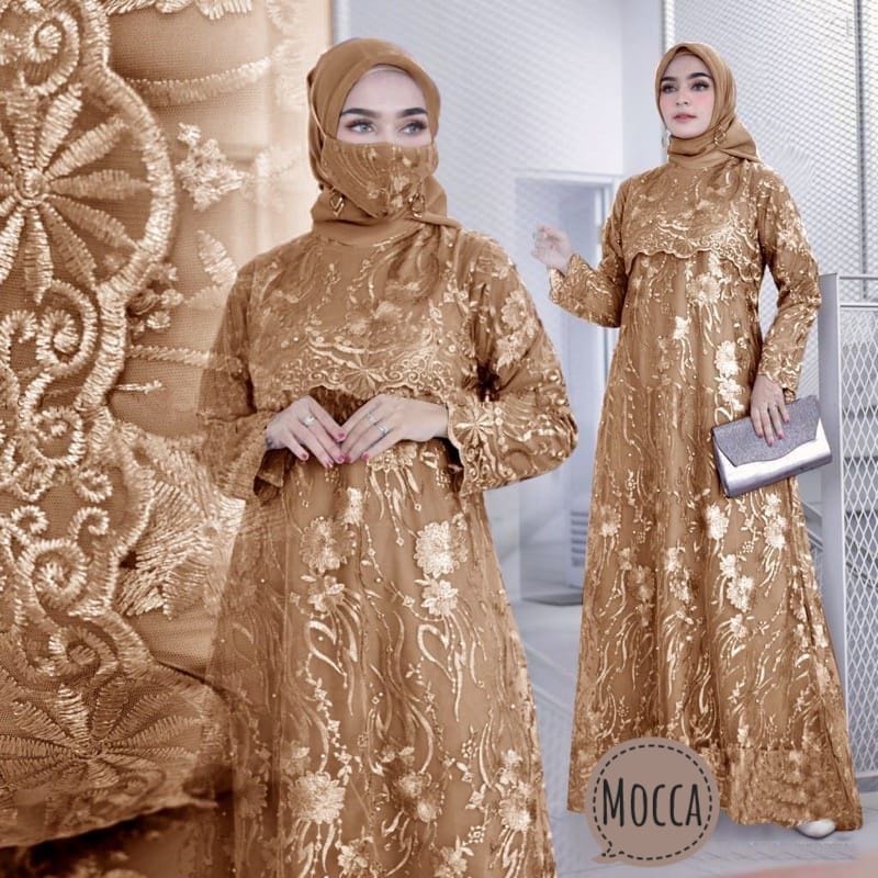 BJ - MAXI RATU / GAMIS RATU / GAMIS FULL BRUKAT / GAMIS KONDANGAN / GAMIS PESTA / GAMIS UKURAN M . L . XL . XXL / GAMIS UKURAN BESAR / GAMIS WANITA MURAH