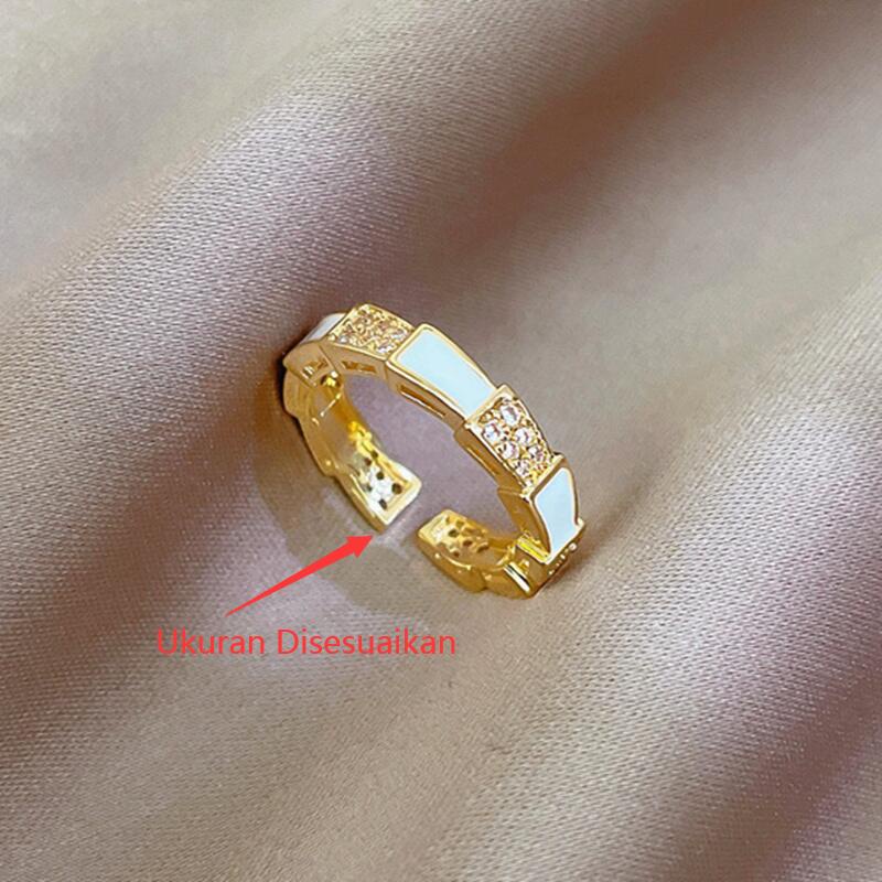 Cincin Titanium Wanita (Terbuka) Geometri Desain Korea Berlian Emas 18K Cantik Perhiasan