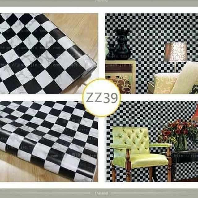 M006LS Wallpaper Sticker ku - kotak hitam putih wallpaper dinding