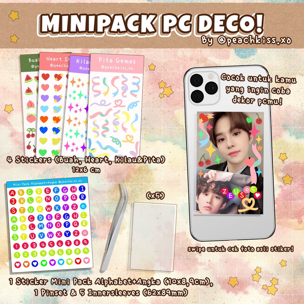 Mini Pack Stiker untuk Dekorasi Photocard (Waterproof) by @peachkiss.xo