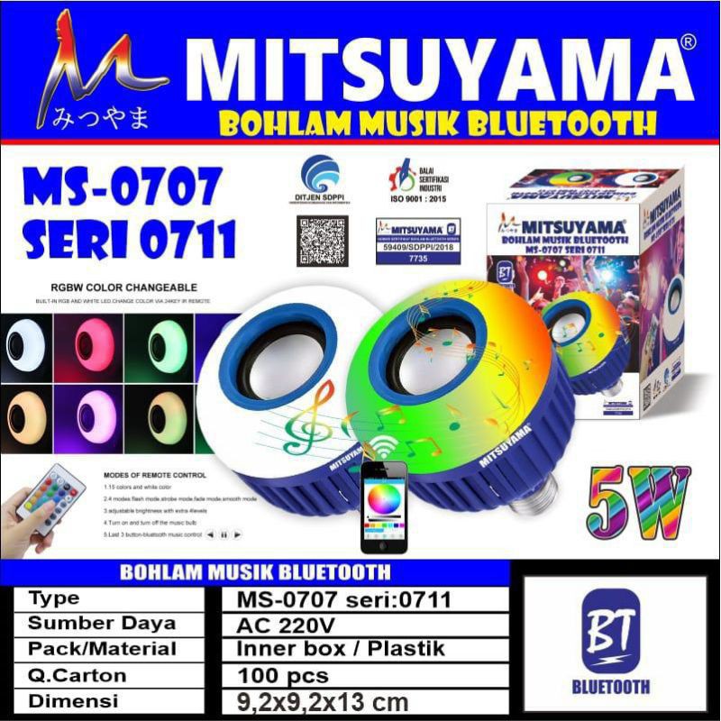 Speaker Bluetooth Wireless Portable Bohlam Lampu LED Disco Mitsuyama MS0707 + REMOTE