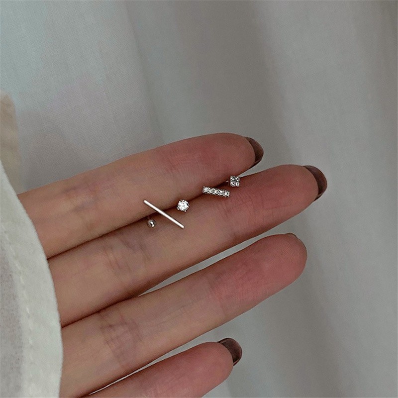 [ACKER] 5pcs/Set 24k Emas Minimalis Geometris Anting Set Jarum Kacang Sederhana / Zirkon Telinga Tragus Cartilage anting pejantan