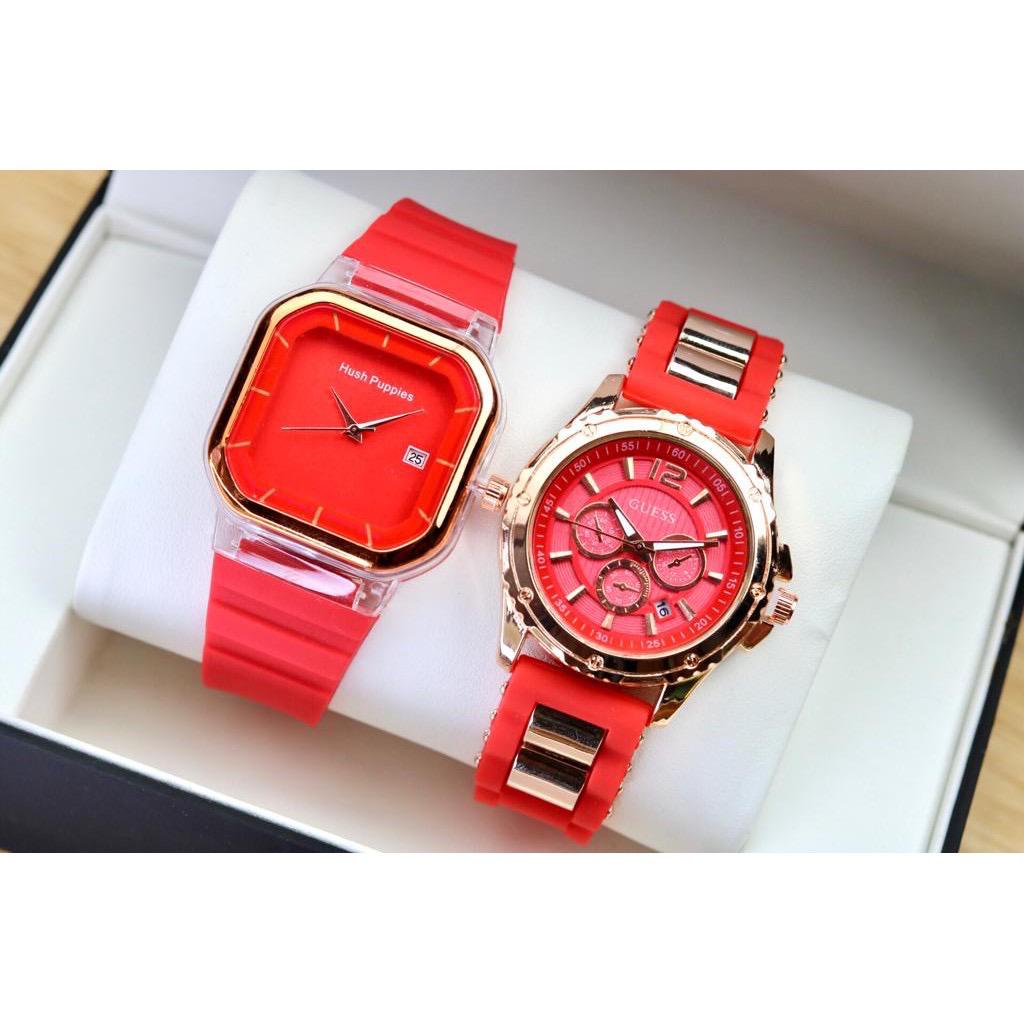 BISA COD  PROMO BELI 1 GRATIS 1 JAM TANGAN WANITA PRIA COUPLE SPORTY STRAP RUBBER