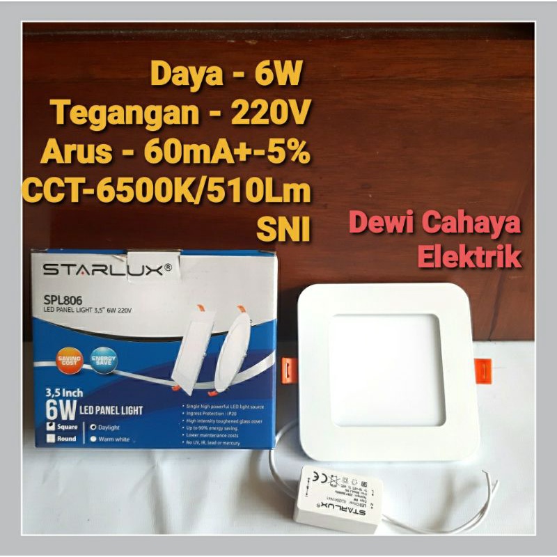 Lampu LED Panel Downlight Kotak / Square 6W SNI Cahaya Putih Starlux 3.5 inchi