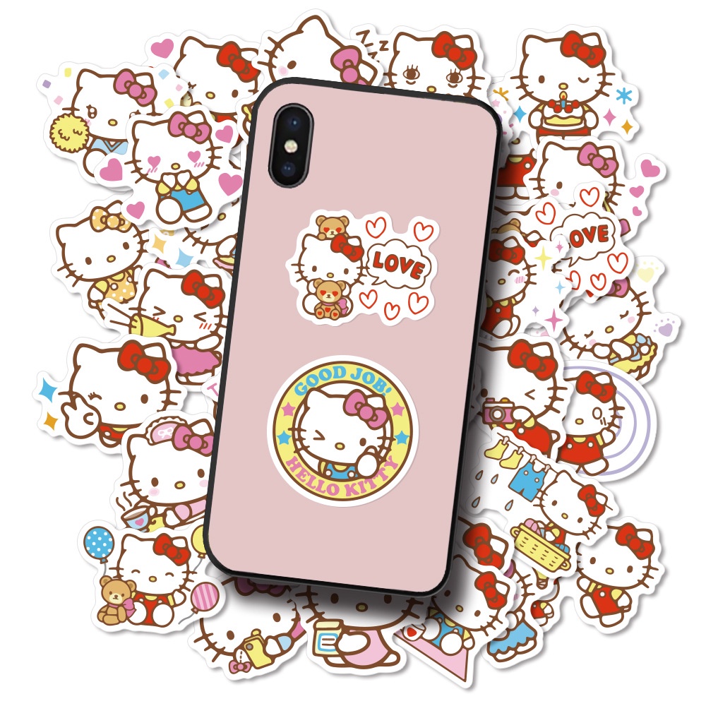 40 Hello Kitty stiker lucu kartun anime phone case Jurnal bahan Anak cangkir tangan Buku stiker Xiao