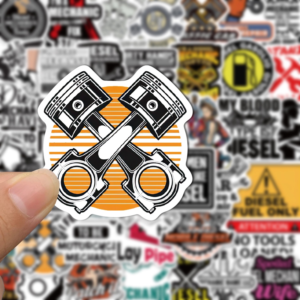 50 Pcs Stiker Motif Kartun Diesel Mekanik Tahan Air Untuk Dekorasi Laptop