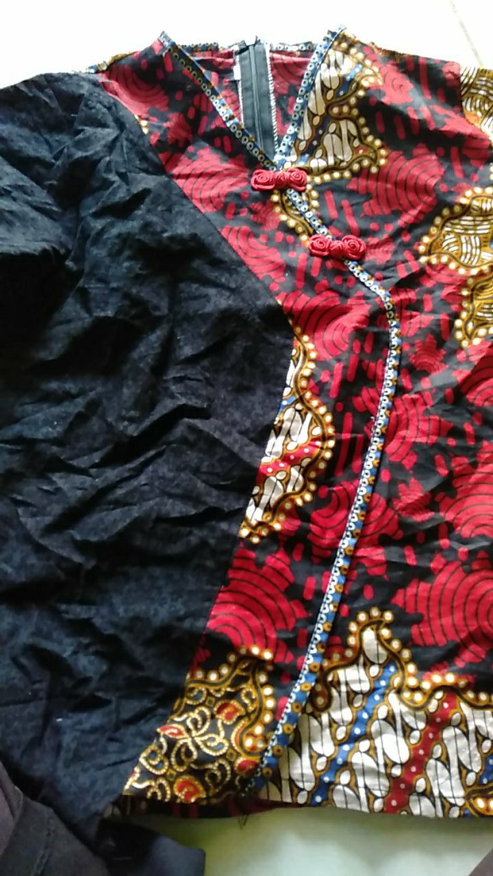 Blouse Batik Wanita Kombinasi Embos Hitam / Atasan Batik Resleting Belakang - S M L Xl Xxl 3l 4l 5l
