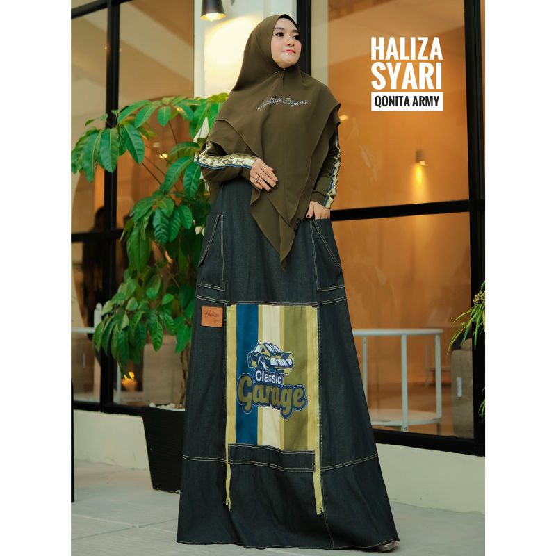 QONITA ARMY DENIM MOTIF DAILY DRESS BY HALIZA SYARI