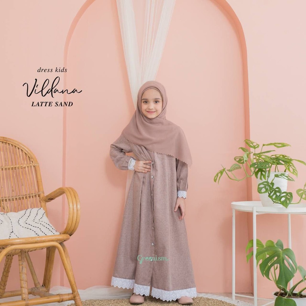 Greenism Gamis Anak Usia 1 - 10 Tahun  Vildana Quality Premium Dress - Gamis Kids Baju Muslim Anak Perempuan Pakaian Muslim Anak Perempuan