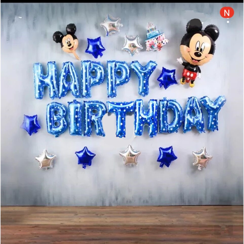 Mickey Minnie Selamat Ulang Tahun Tema Kartun Lucu Balon Biru Pink