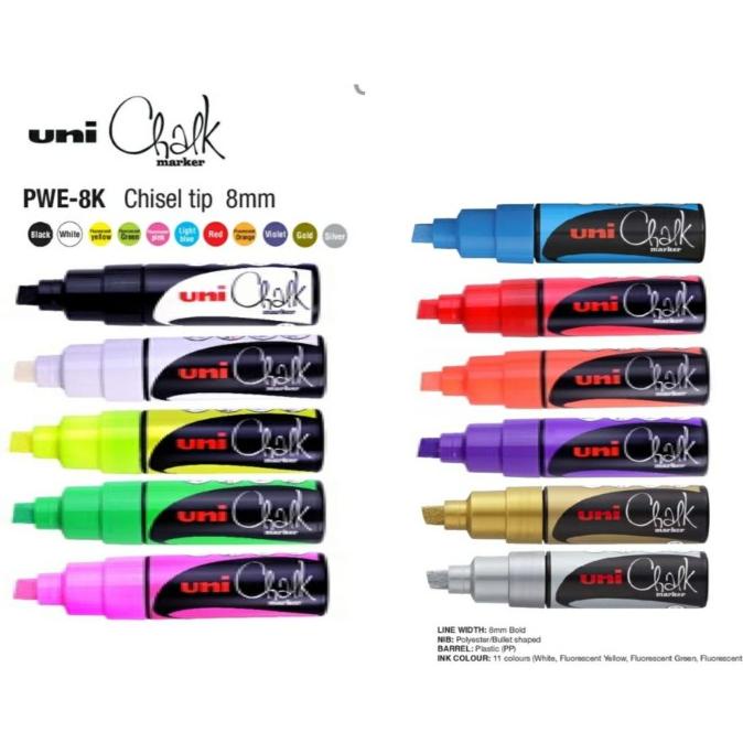 

UNI CHALK Kode : PWE-8K (Nib SIze: Chissel Tip 9mm) marks on anything