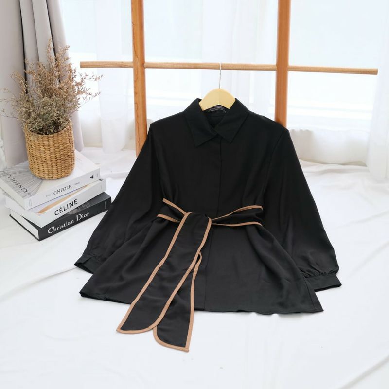 SHIRT KOREA - HAFYA SHIRT - ATASAN WANITA JUMBO - PAKAIAN TERLARIS - KOREAN - KEMEJA WANITA JUMBO - KEMEJA BIG SIZE UKURAN M-L-XL-XXL-3XL-Hitam