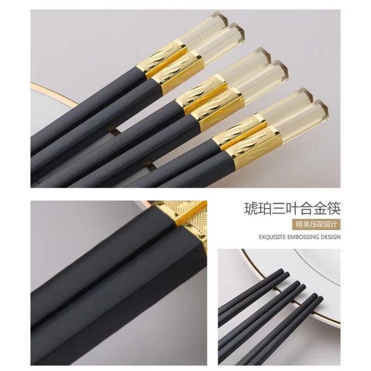 Chinese Alloy Chopsticks Fiberglass Sumpit Mewah Gold Kristal Import / Sumpit Impor