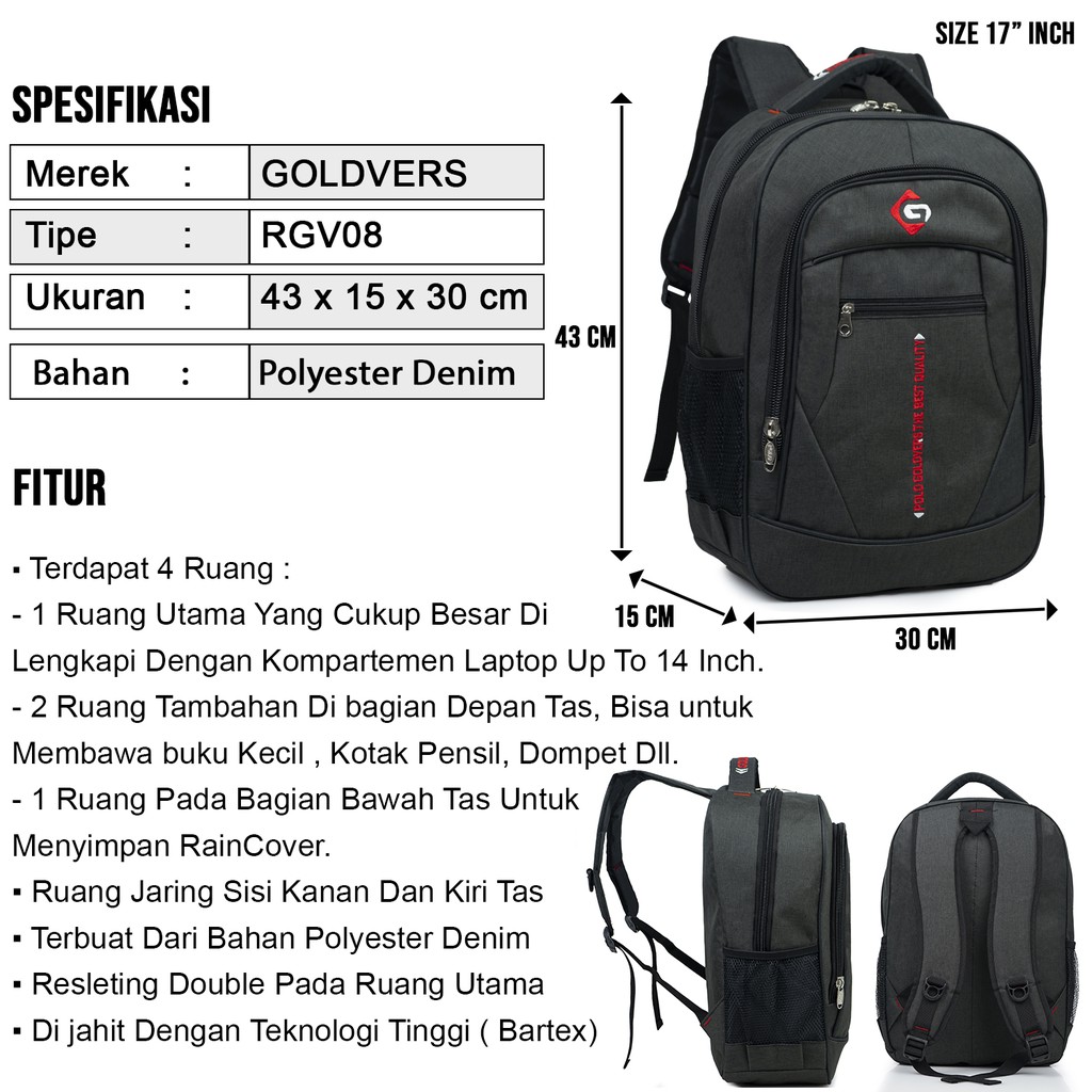 GOLDVERS POLO Ransel Sekolah BackPack ORIGINAL Tas Anak SD SMP SMA Ngaji Les IMPORT