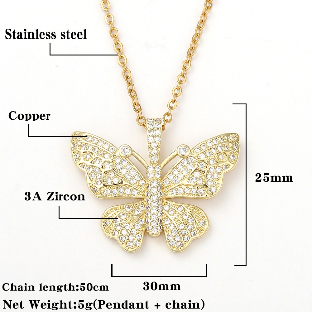 Ins populer baru kalung selebriti Internet yang sama kupu-kupu bertatahkan warna diamond pendant Kal