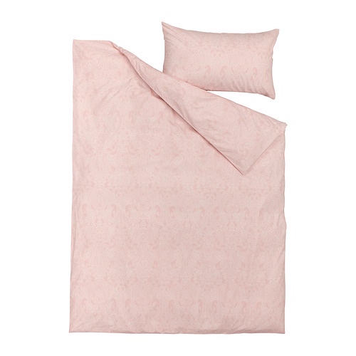 JATTEVALLMO Sarung duvet 150x200 cm dan sarung bantal 50x80 cm, merah muda terang putih
