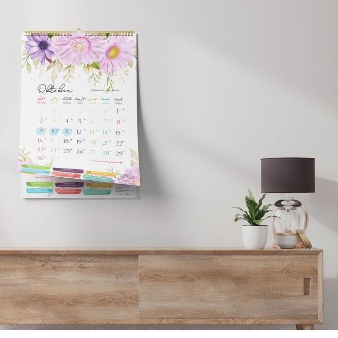 

2022 Kalender Puasa, Kalender Dinding SPIRAL Masehi Hijriyah ukuran A3+ Tema Floral EHEJV3648