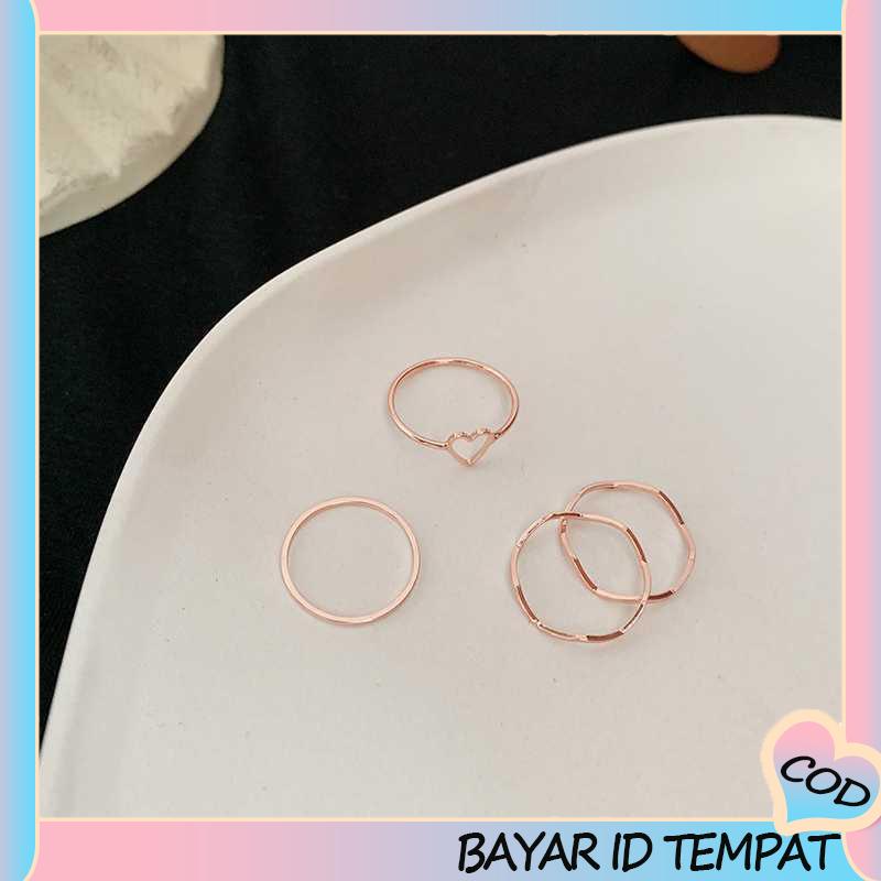 COD❤️ 4 Pcs/set Jari Telunjuk Cincin Rose Gold Cincin Set Untuk Wanita Aksesoris Perhiasan Hadiah Natal-A.one