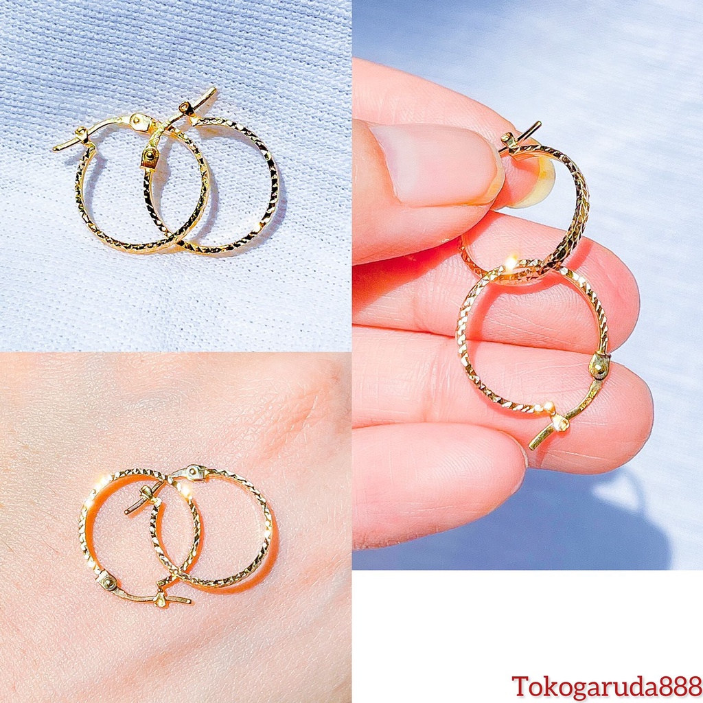 Anting bulat jepit anak dan dewasa emas asli kadar 700 70 16k gipsy rosegold dewasa gipsi giwang kerabu hoops terbaru besar 1 gram kilat tanpa permata polos