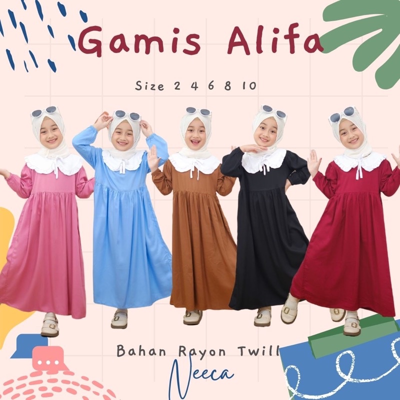 Gamis Alifa Gamis Anak Rayon Twill Premium Neeca Kiddos Size 2,4,6,8,10 Y