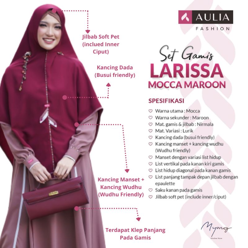 AULIA FASHION Set Gamis LARISSA MOCCA MAROON Busana Muslim Branded Original Bahan Nirmala Variasi Lu