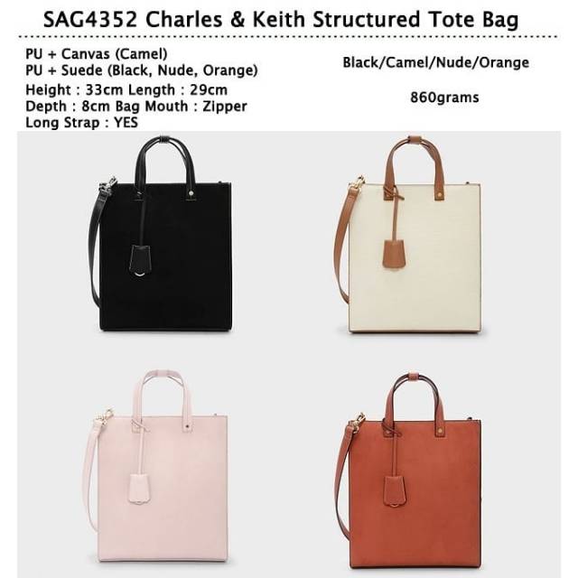 SAG4353. SALE CK Structured Tote Bag. Bahan PU + Canvas/Suede