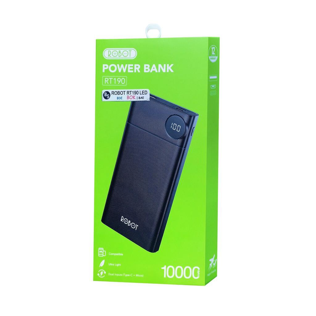 ROBOT RT190 Power Bank 10000mAh Dual Input With LED Display - Garansi Resmi 1 Tahun