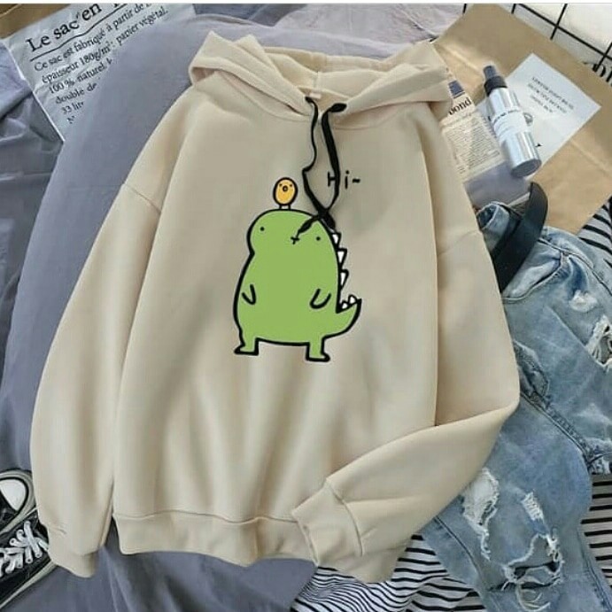 HI DINO - Sweater Hoodie Wanita Remaja Dewasa Kekinian Bahan Fleece Korean Style-2