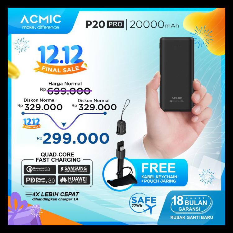 Acmic P20Pro 20000Mah Powerbank Quick Charge 3.0 + Pd Power Delivery - Hitam Kode 879