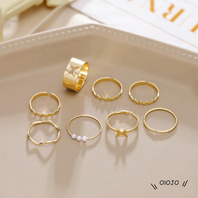 8pcs Cincin Terbuka Adjustable Desain Kupu-Kupu Hollow Out Untuk Wanita - ol2