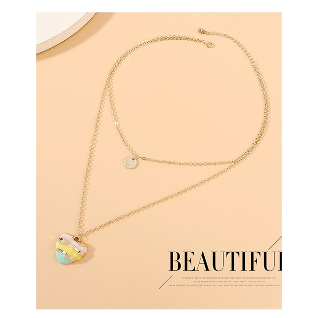 LRC kalung Fashion Golden Peach Heart Painting Oil Contrast Alloy Double Y64446