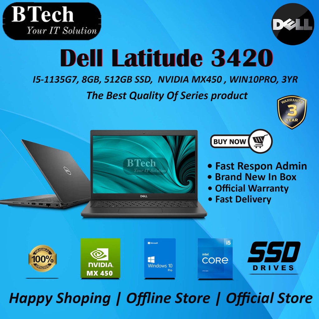Dell Latitude 3420 I5-1135G7 8GB/512GB SSD/Nvidia MX450/WIN10PRO/3Yrs