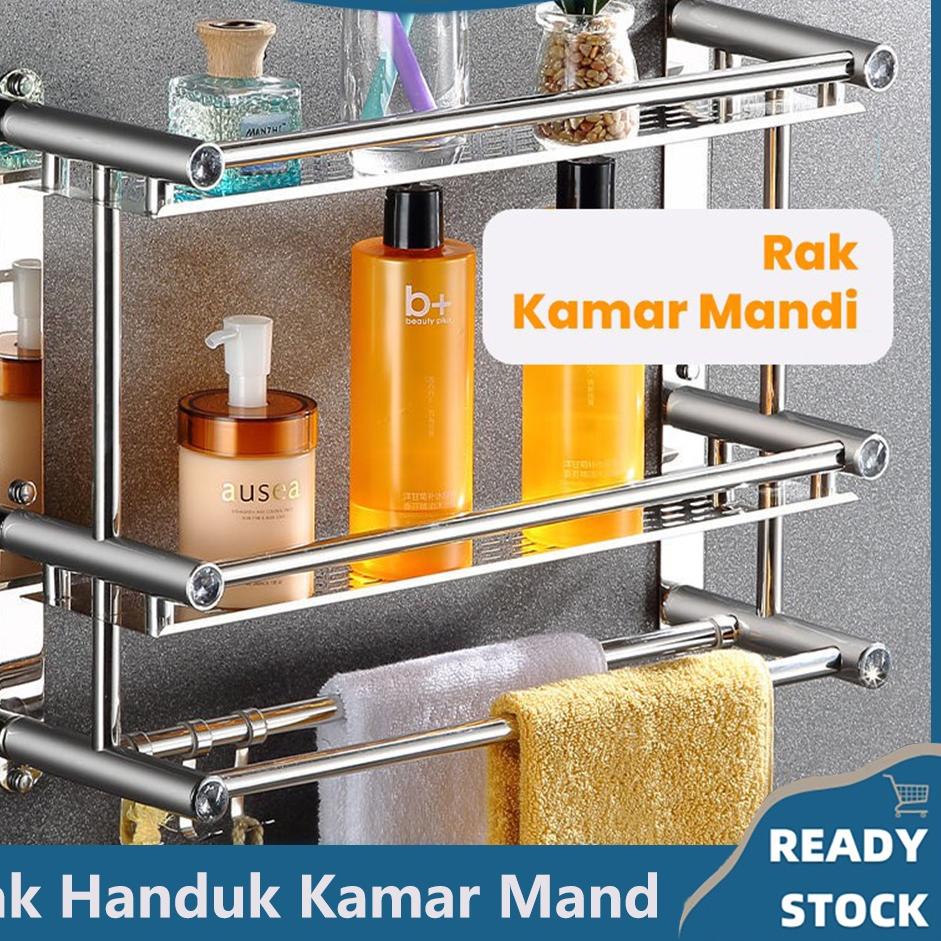 Super Puas Rak Kamar Mandi Dinding Rak Bumbu Dapur Stainless Steel Rak Tempel Gantung Rak Handuk dapat dipasang tanpa harus dilubangin dibagian