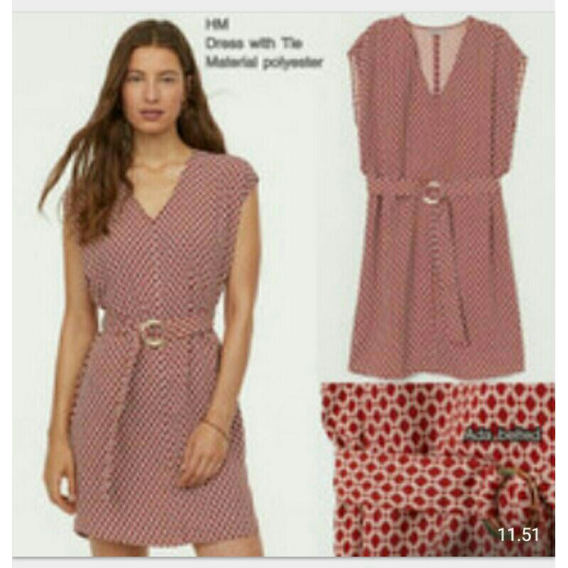 H&amp;M Tie Belt Dress Wanita - Dress Branded Original