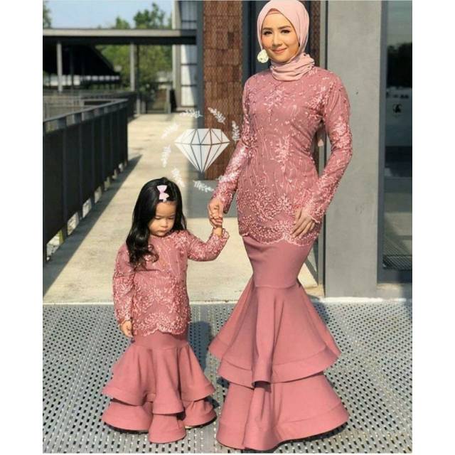 MAXY COUPLE MAM &amp; KID HILDA MUTIARA, BRUKAT MOSCREPE, GAMIS HIJAB MUSLIM, MAXY DRESS