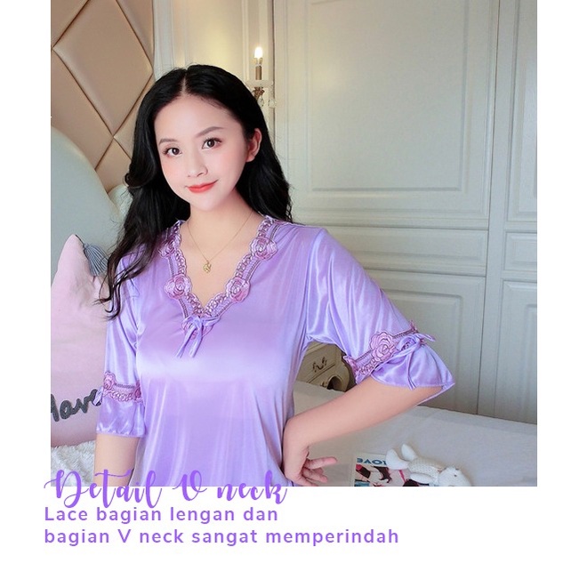 CJSW-V TINO TINO Baju Tidur Wanita Lace V-neck / Baju tidur Lingerie Satin Renda Wanita Korea Sexy