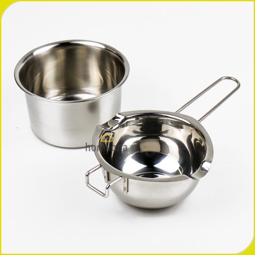 Melting Pot Panci Leleh Keju Coklat Stainless 400 ml 1PCS atau Set 2 PCS One Two Cups JS22 atau JS33 Silver