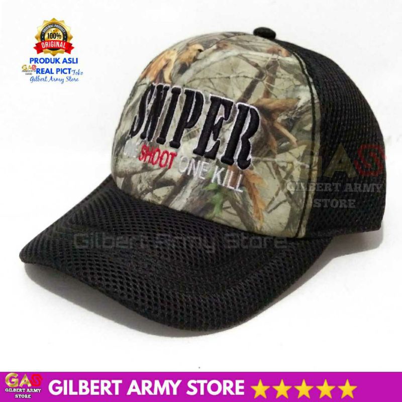 Topi Sniper Loreng Camo Variasi Jaring Hitam Logi Bordir GILBERT ARMY STORE Terbaru Pria Distro Keren