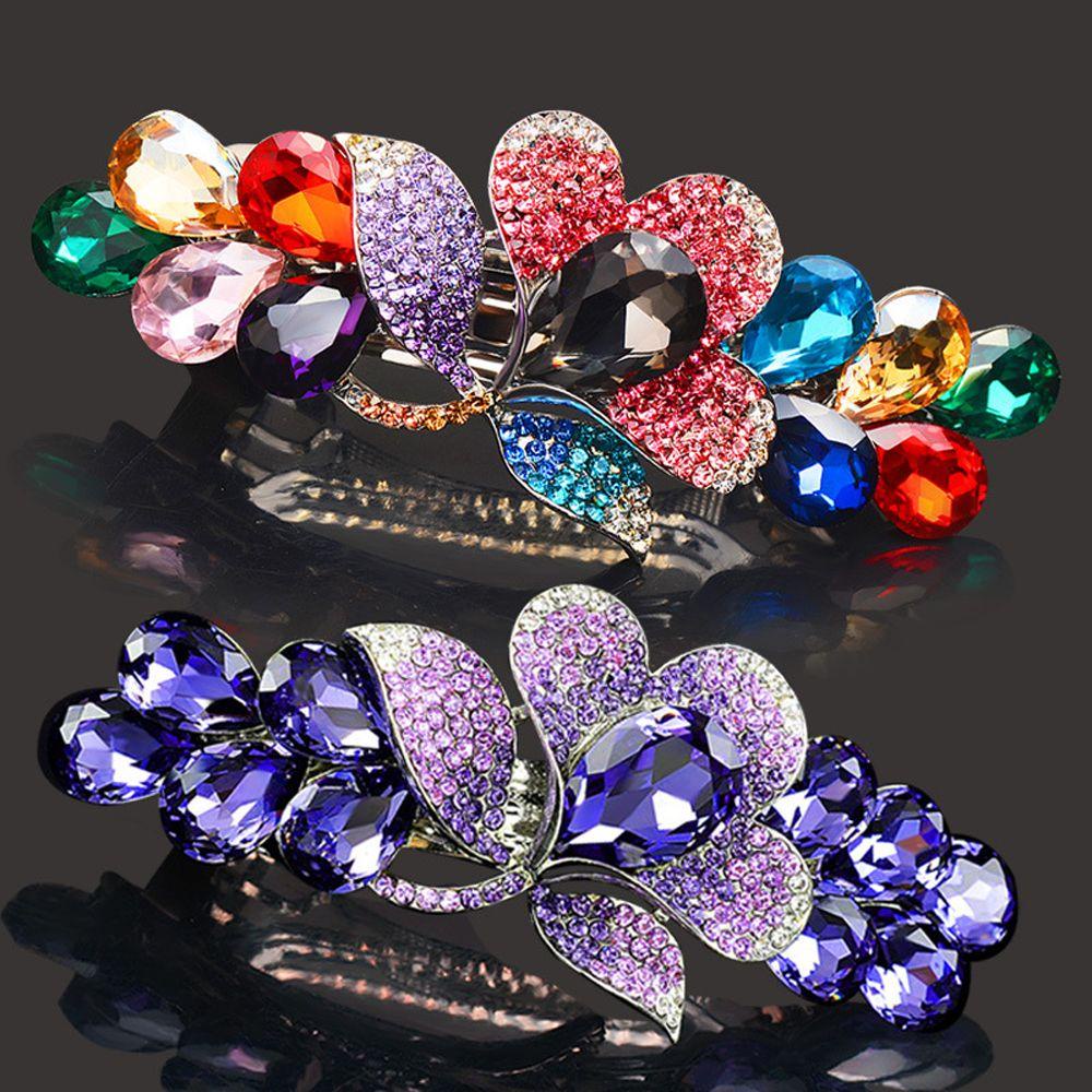 Needway Jepit Rambut Wanita Trendy Vintage Bunga Untuk Anak Perempuan Ponytail Holder Kristal Spring Clips