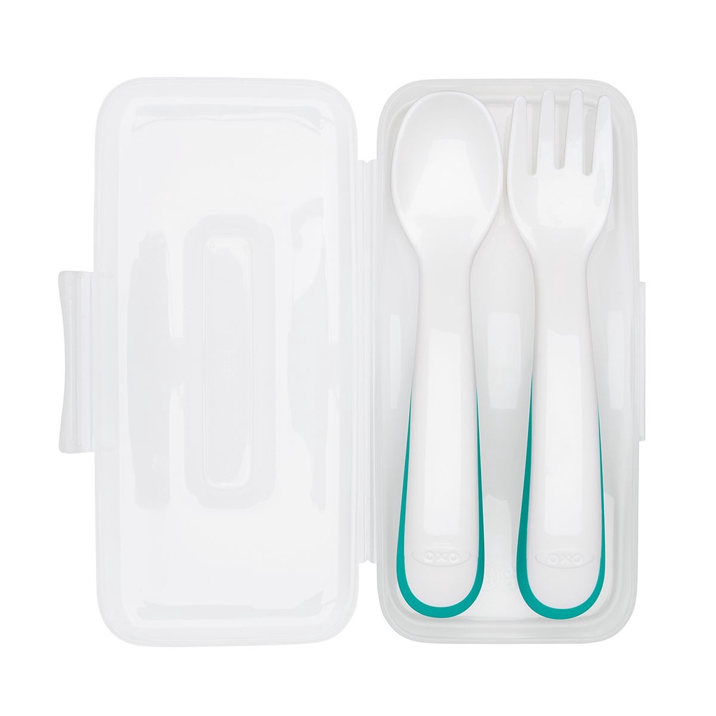 Jual OXO Tot On The Go Fork Spoon Set Teal - Sendok Garpu Anak (B   iru