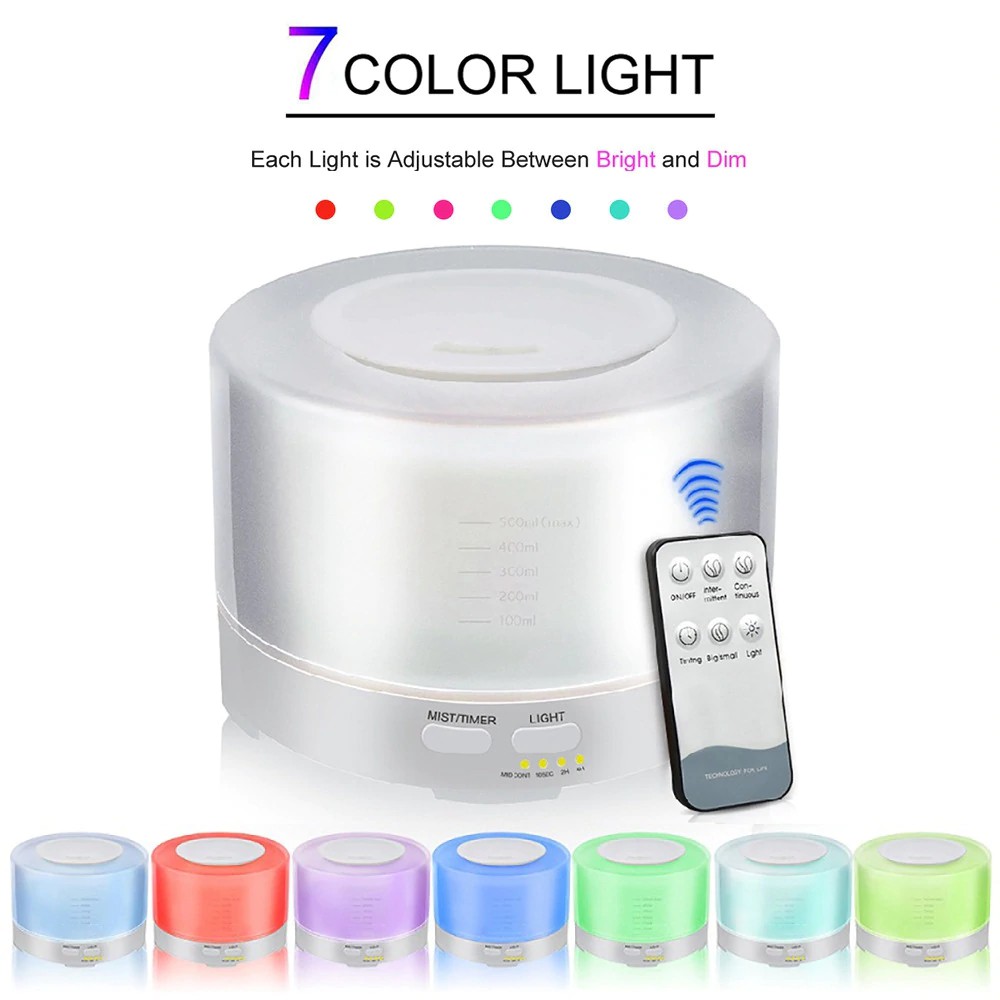 Humidifier Elektrik 7 LED Color 500ml + Remote Control Oils Diffuser Pengharum Ruangan Aromaterapi