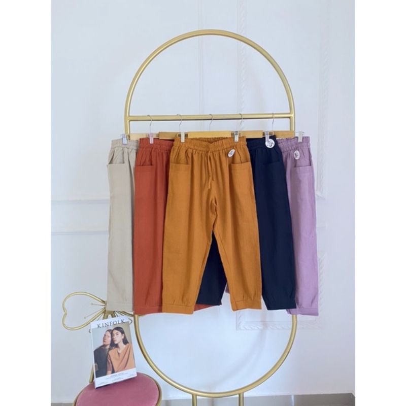 Haruka linen crinkle premium - celana pendek wanita 7/8 crinkle - baggy pants wanita crinkle - bawahan wanita kekinian - celana kulot wanita linen crinkle