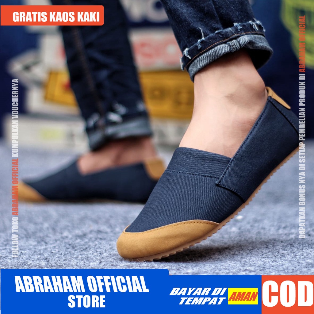 ABRHM x KEN Sepatu Slip On Pria Sepatu Pria Casual Sepatu Casual Pria Sepatu Kasual Cowok / Cowo Slop Anti Slip Semi Formal Kerja Kuliah Gaya Santai Keren Kekinian Original Murah Terlaris