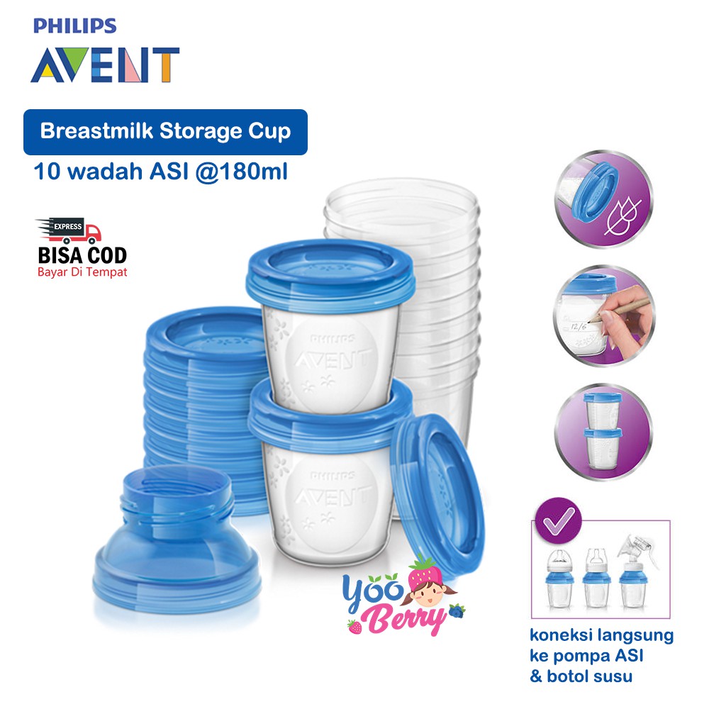 Philips Avent 10 pc Breastmilk Storage Cup Wadah Botol ASI 180 ml Berry Mart