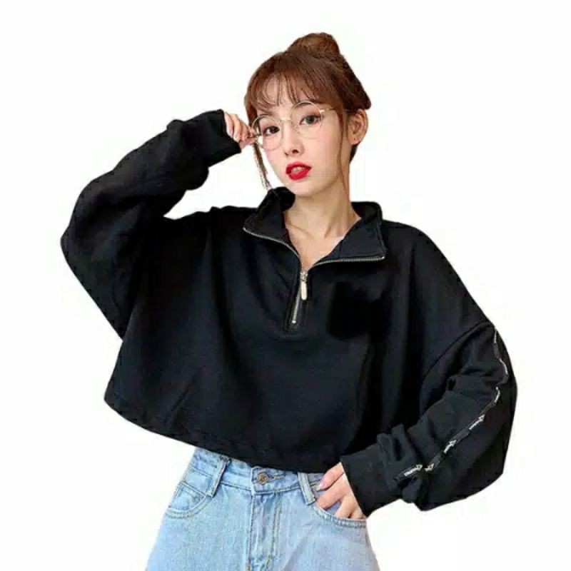 sweater crop oversize wanita korea style