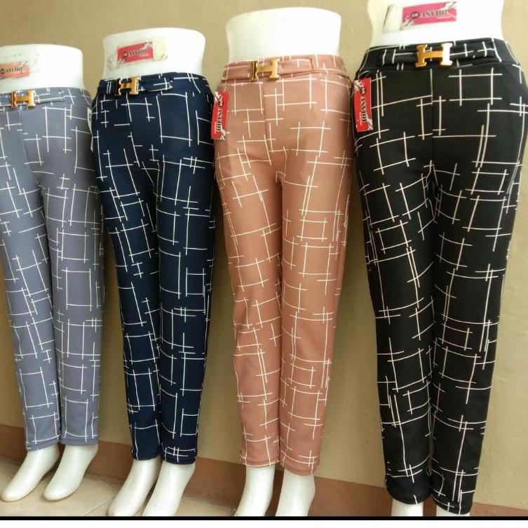 GBG.25Au22ˣ ‣ (Tartan pants) Scuba pants kotak Belt H/ celana scuba motif