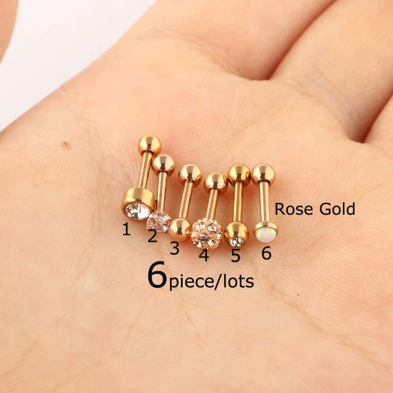 Wholesale 6piece/lots  Cartilage Earrings Stud Stainless Steel Helix Pinna Tragus Piercing 16G