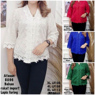 Atasan Brukat Kancing Depan Lengan Lurus 3 Per 4 Lengkap Furing - Atasan Blouse Brokat Lengan Panjan