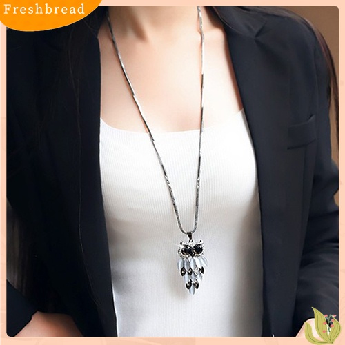 [TERLARIS]Women's Lovely Owl Pendant Rhinestone Long Sweater Box Chain Necklace Jewelry