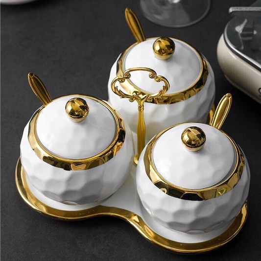 UNIK#BBUM Tempat Bumbu Keramik Set 3 PCS / Tempat Bumbu Dapur / Tempat Rempah / Tempat Penyimpanan